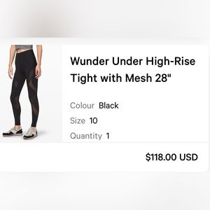 I’m selling these lululemon Wunder Under High-Rise Tight with Mesh 28”.